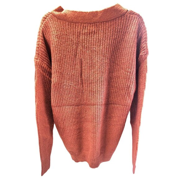 Sweater V-Neck Ultra Soft Rust Distressed Knit Long Sleeve Womens Medium NEW - Picture 2 of 8